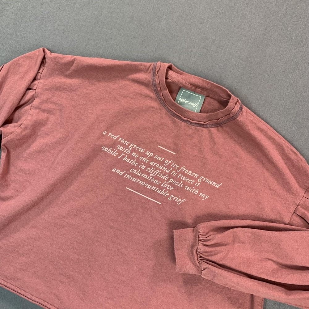 Taylor Swift Sweatshirt Womens Small Pink Cropped Pullover Lyrics Folklore